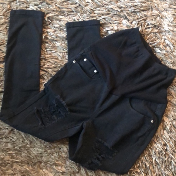 NWT BooHoo Blue Maternity Distressed Over The Bump Skinny Jeans  Size 6 - Picture 16 of 16